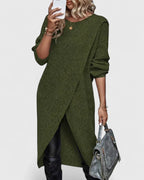 Women's Jumper Dress Long Sleeve with Wrap Front Hem - Green