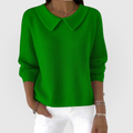 Women's Jumper Long Sleeve with Collar Detail and Relaxed Fit - Green