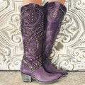 Women's Knee-High Boots with Studded Detail and Pointed Toe - Purple