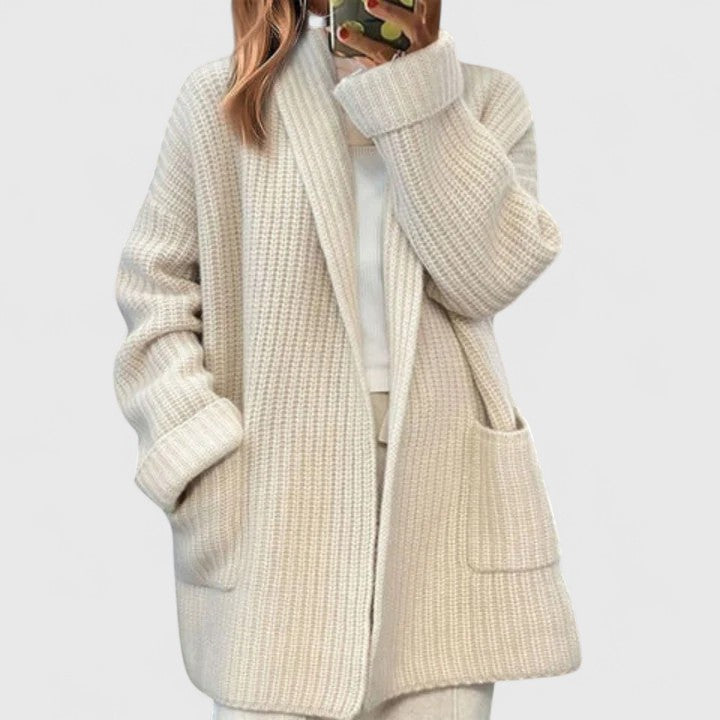 Women's Cardigan with Ribbed Knit and Open Front - 4