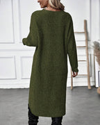 Women's Ribbed Jumper Dress with Side Slit Long Sleeve - 9