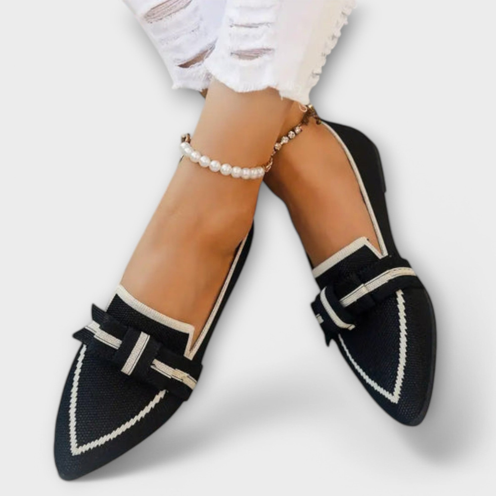 Women's Pointed Toe Loafers with Contrast Trim Flat - Black