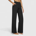 Women's Wide-Leg Trousers with Elasticated Waistband and Side Pockets - Black