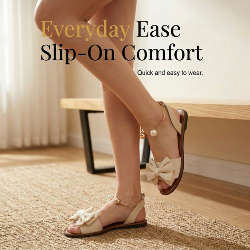 Women's Sandals with Bow Detail and Pearl Ankle Ring - 12