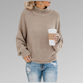 Women's Jumper High Neck with Chunky Knit and Long Sleeves - Beige