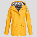 Women's Hooded Rain Jacket with Adjustable Hood and Snap Pockets - Yellow