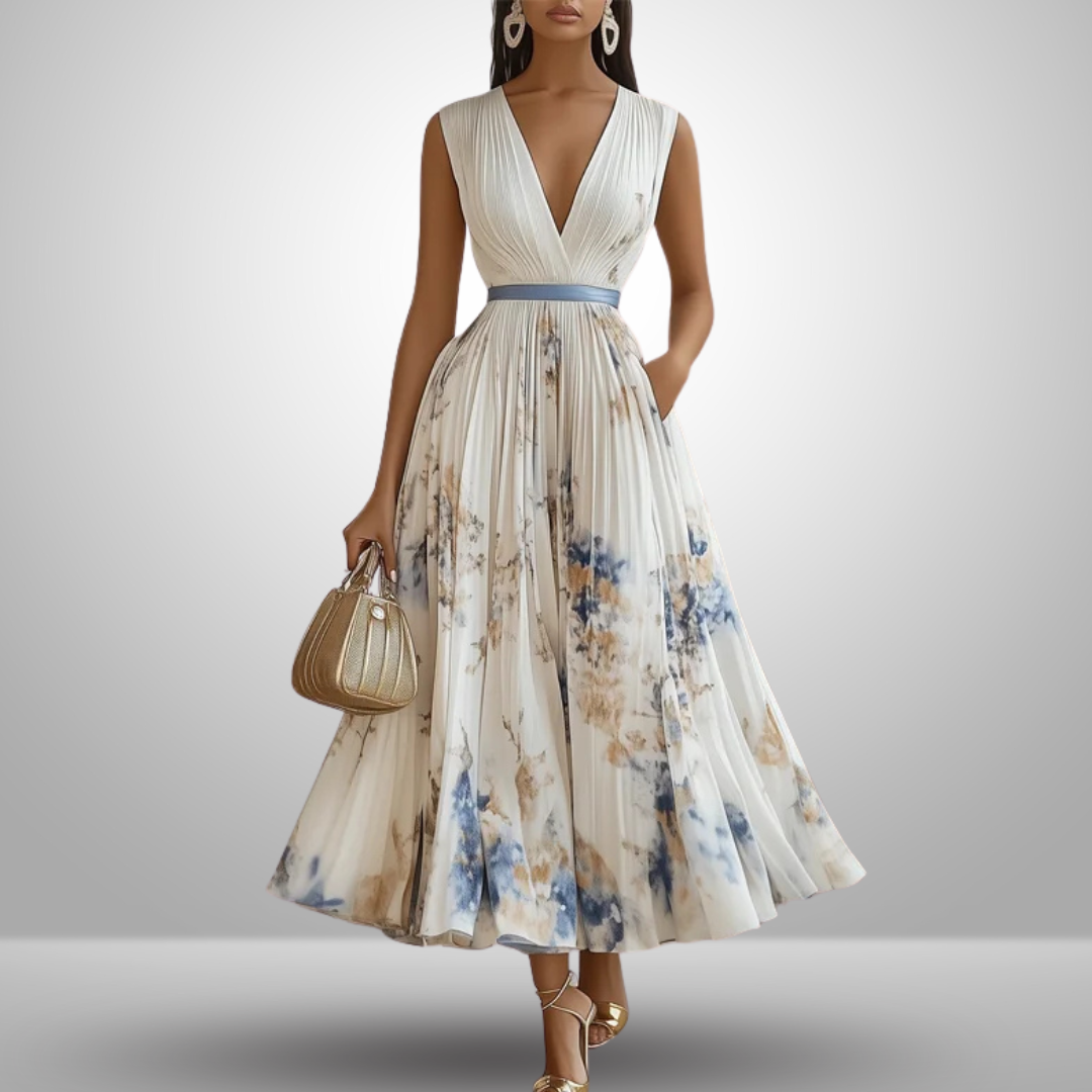 Women's Sleeveless Maxi Dress with V-Neck and Flowing A-Line Skirt - 2