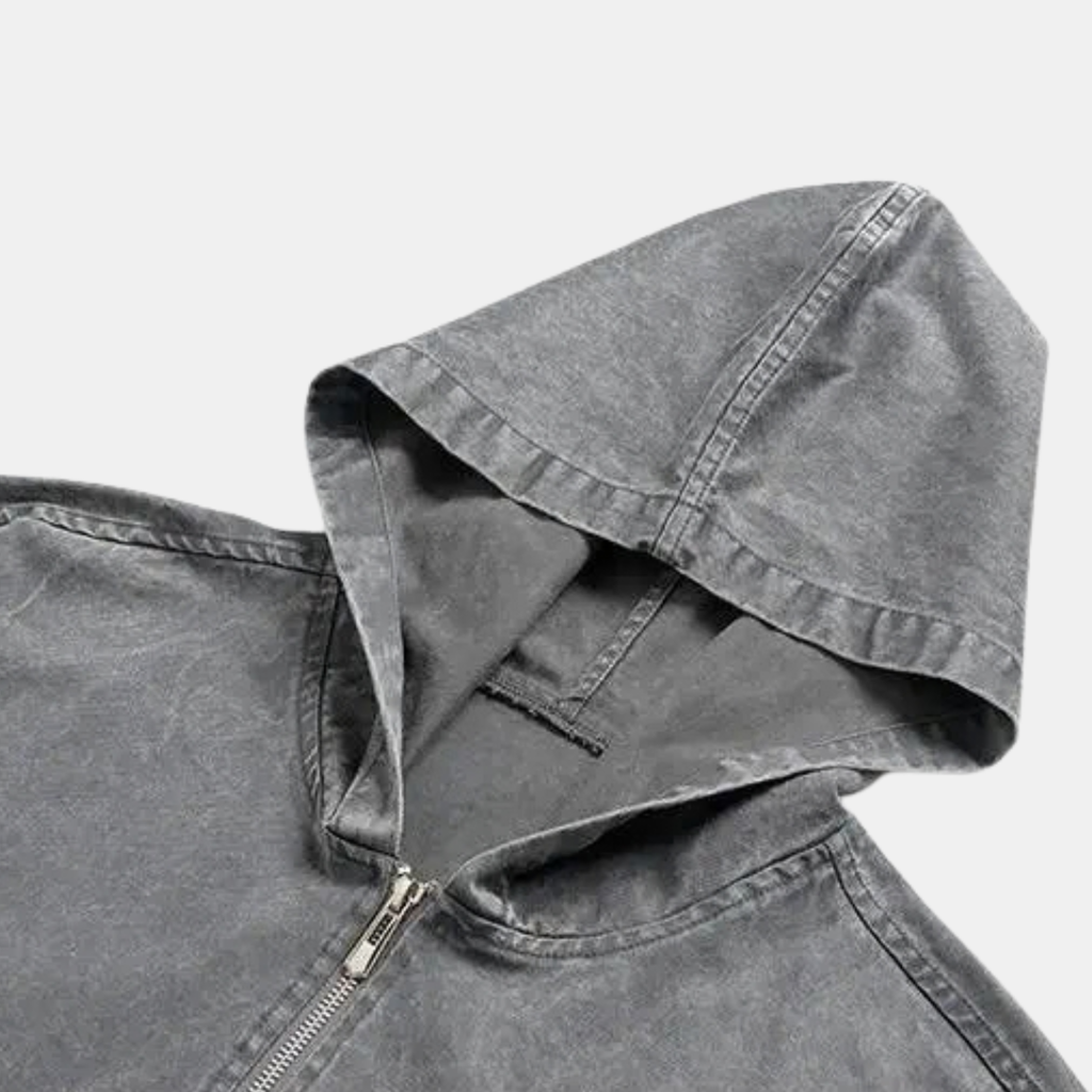 Women's Washed Denim Quarter Zip Oversized Hoodie - 3