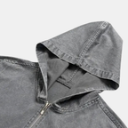 Women's Washed Denim Quarter Zip Oversized Hoodie - 3
