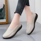 Women's Slip-On Loafers with Textured Relief Pattern - Brown