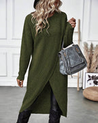 Women's Ribbed Jumper Dress with Side Slit Long Sleeve - 11