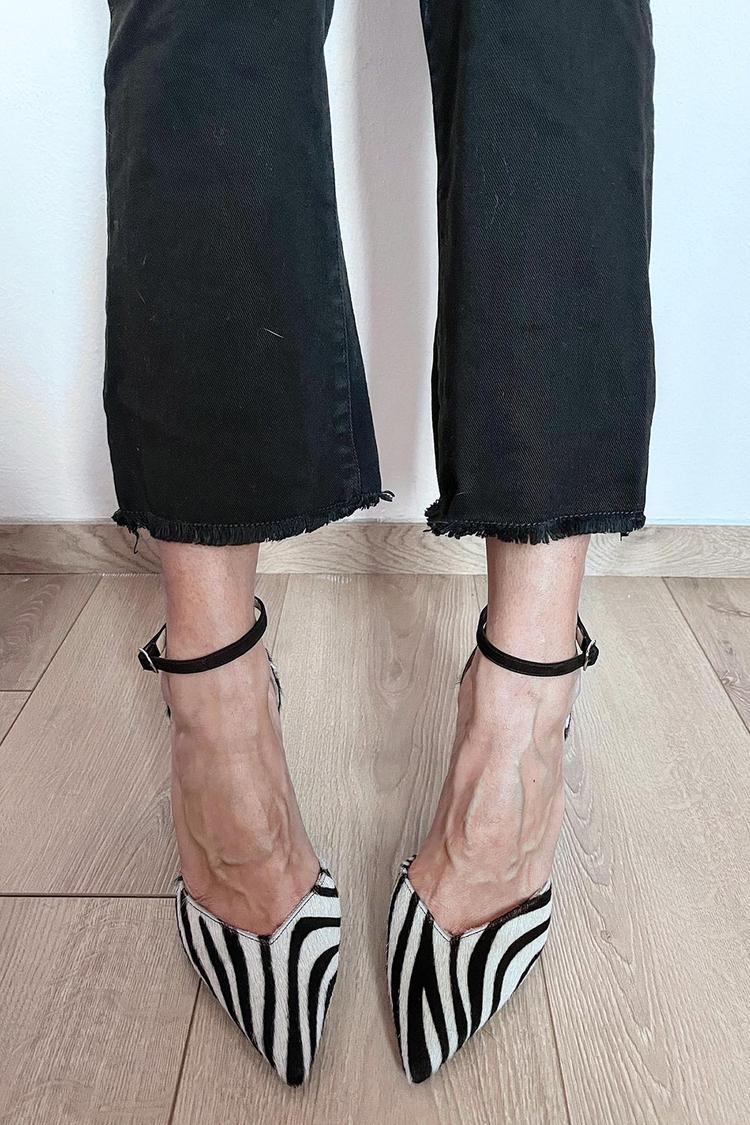 Women's Zebra Print Heels with Ankle Strap and Block Heel - 2