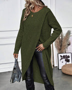 Women's Ribbed Jumper Dress with Side Slit Long Sleeve - 12