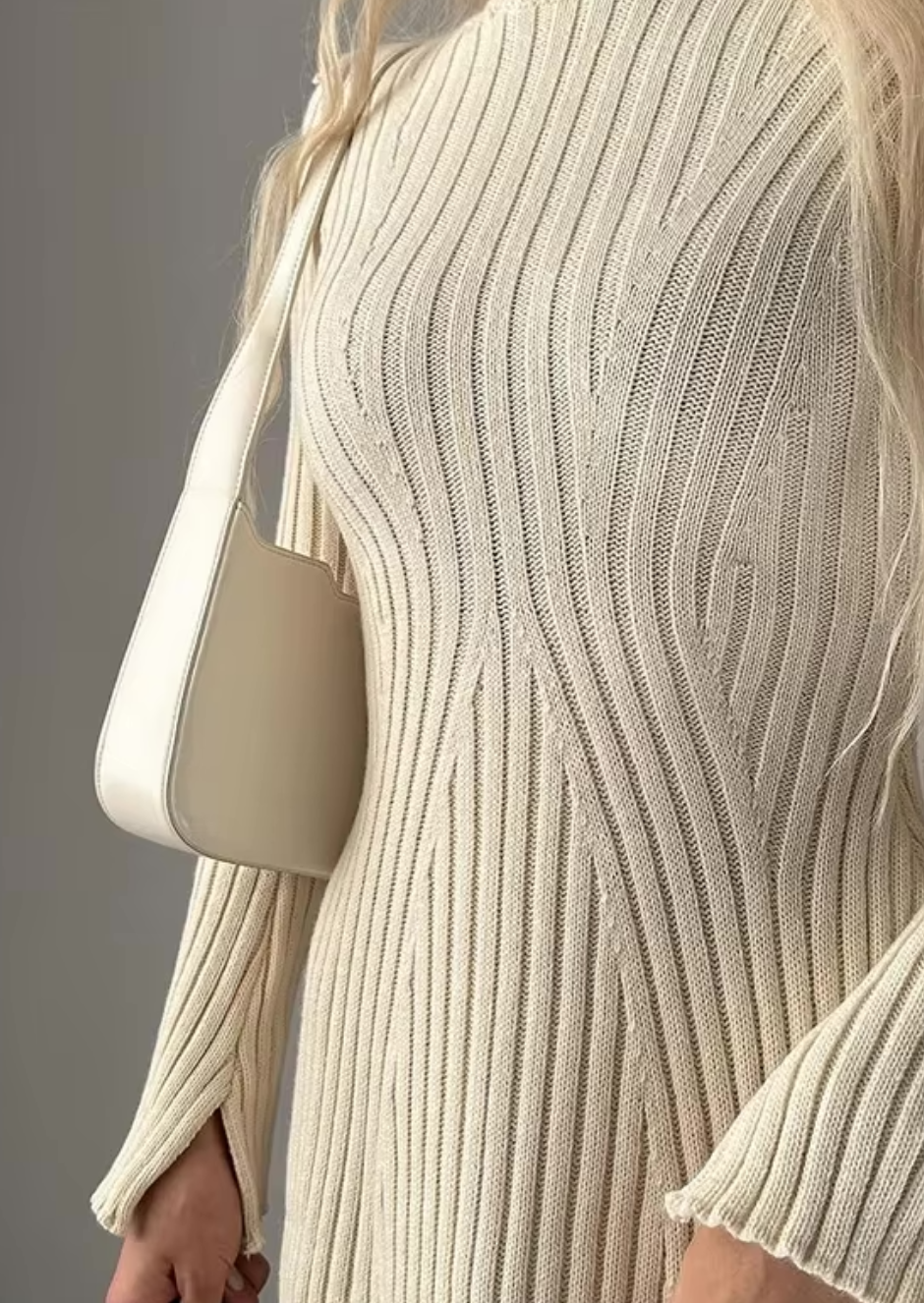 Women's Ribbed Mini Dress with Long Sleeves - 6