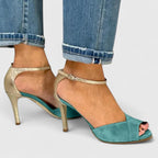 Women's Peep-Toe Ankle Strap Heels with Stiletto Heel - Green