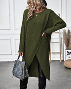 Women's Ribbed Jumper Dress with Side Slit Long Sleeve - 13