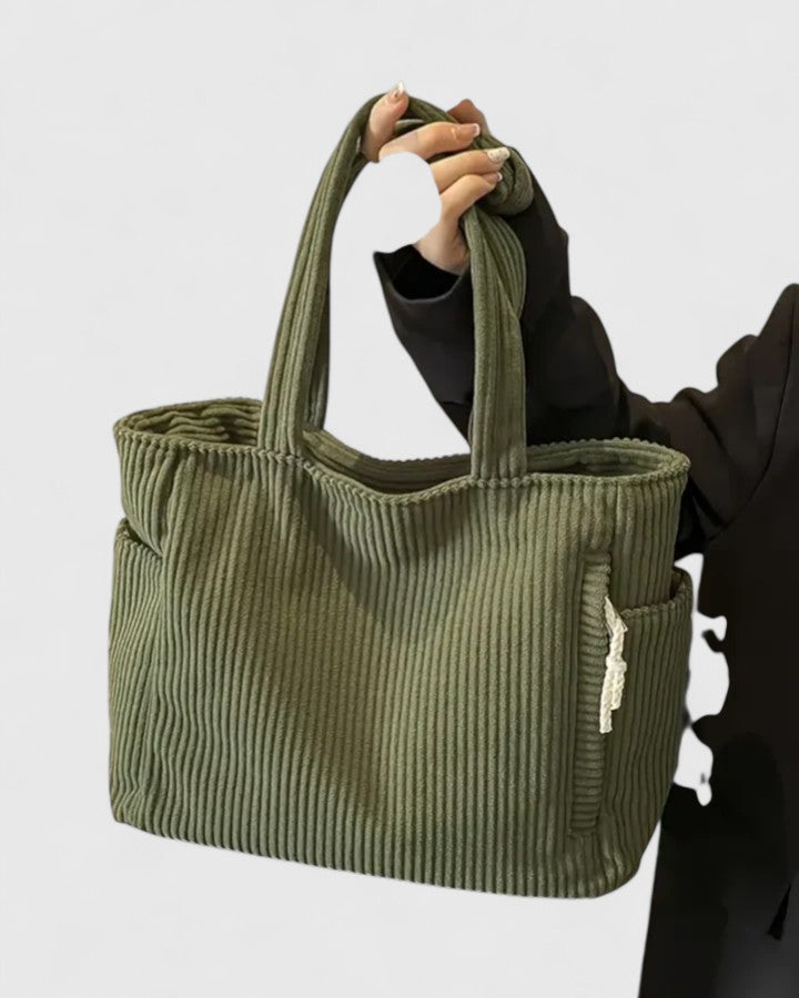 Women's Tote Bag with Ribbed Texture and Side Pockets