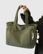 Women's Tote Bag with Ribbed Texture and Side Pockets
