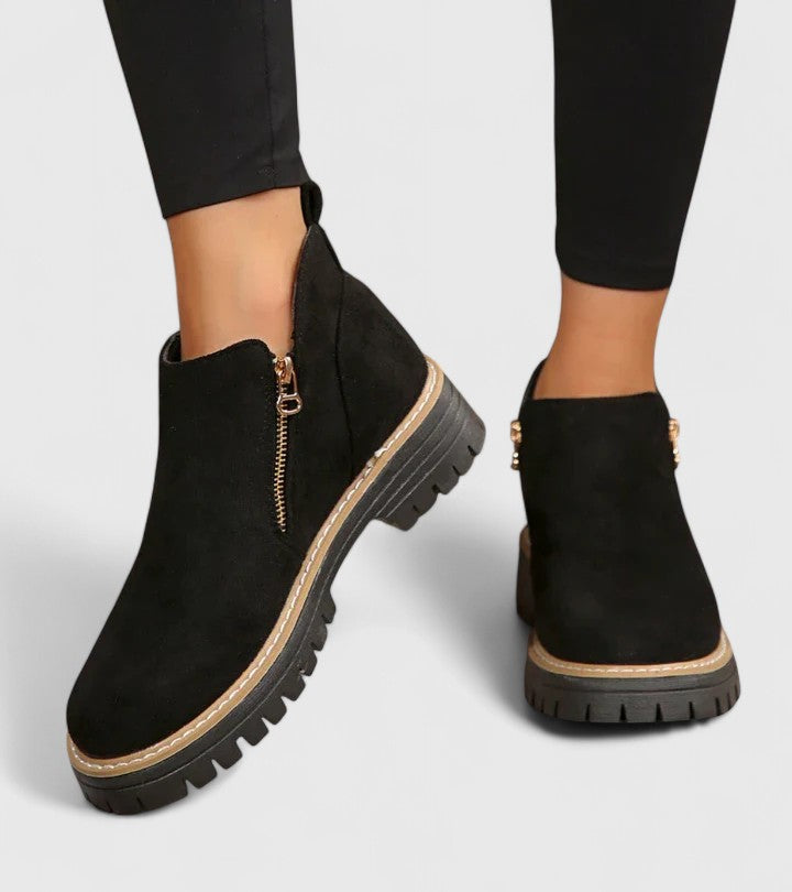 Women's Ankle Boots with Zip Detail and Chunky Sole - 12