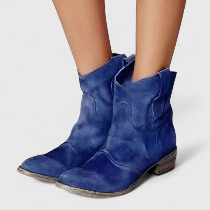 Women's Ankle Boots Western Style with Wide Heel - Blue