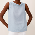 Women's Sleeveless Top with Roll Neckline and Relaxed Fit - Blue