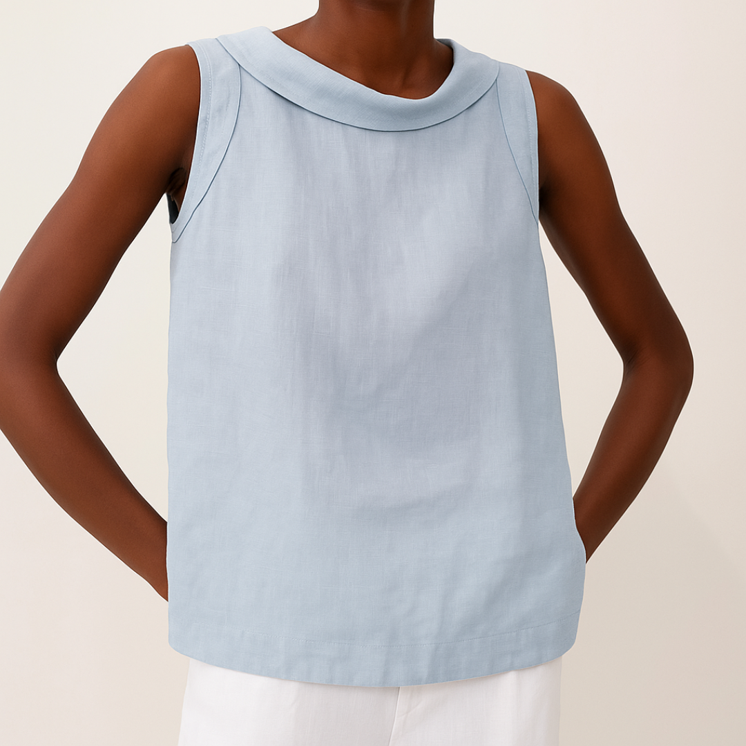 Women's Sleeveless Top with Roll Neckline and Relaxed Fit - Blue