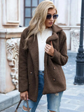 Women's Teddy Coat with Notch Lapel and Button Front - Brown