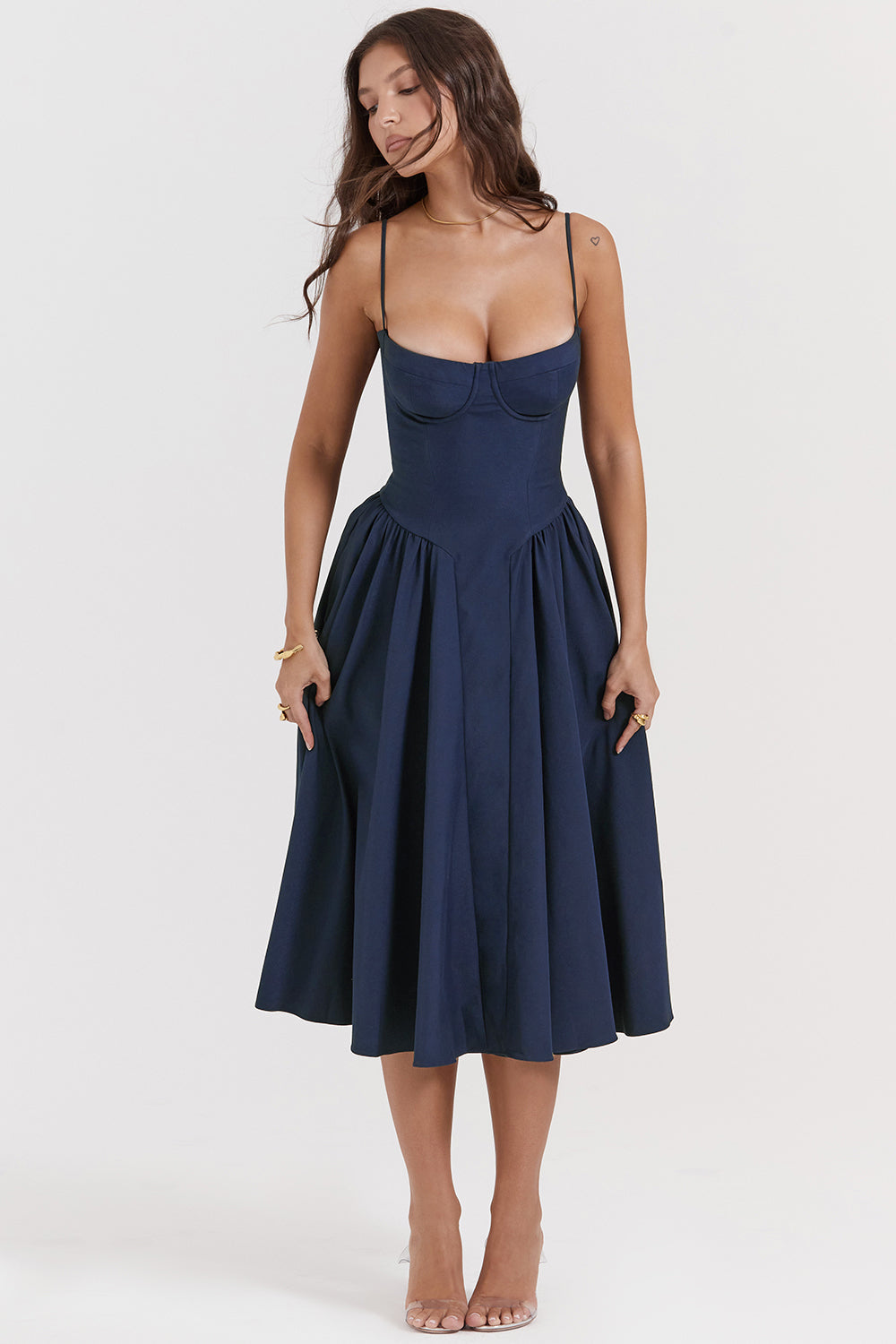Women's Strapless Corset Dress with Fitted Bodice - Blue