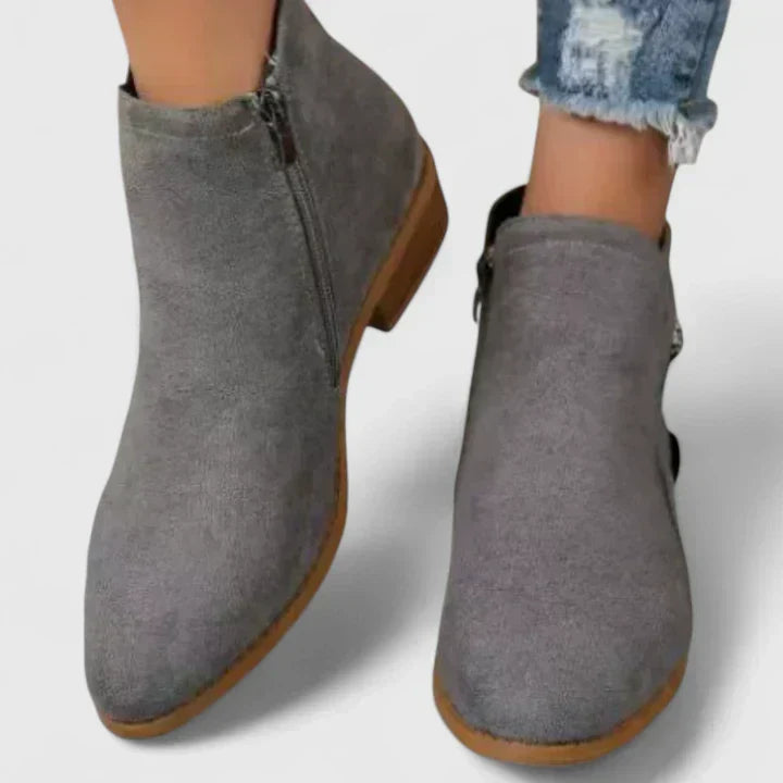 Women's Ankle Boots with Side Zip and Block Heel - Grey
