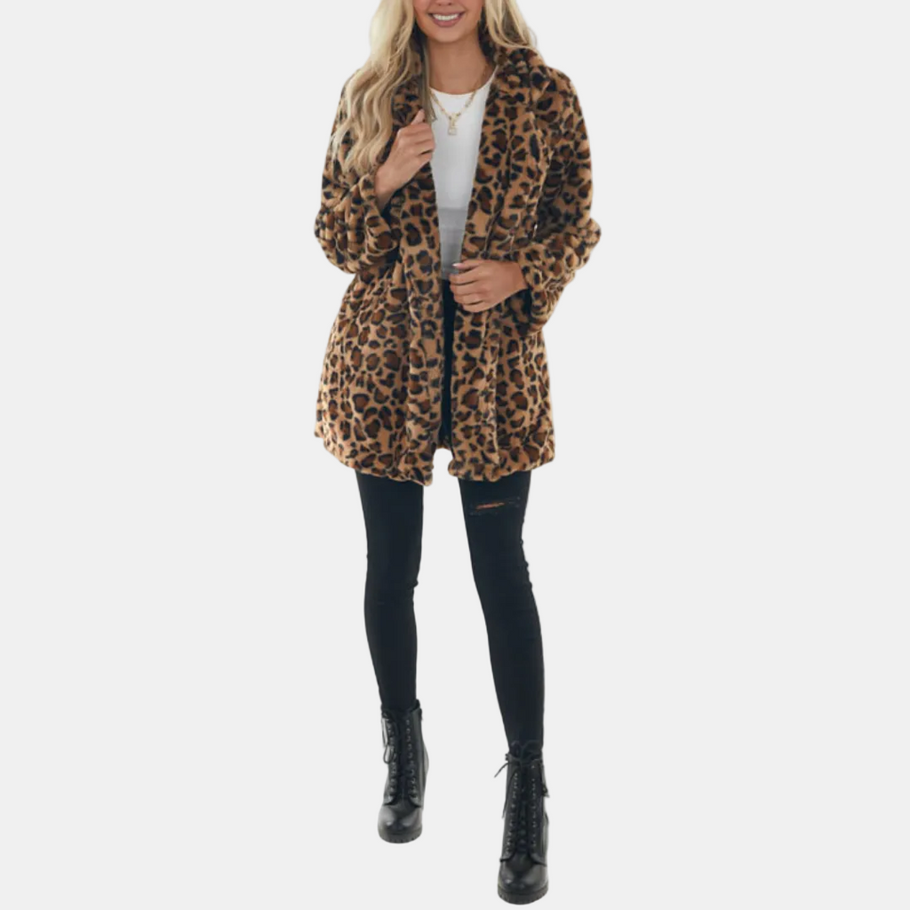 Women's Faux Fur Open Front Midi Winter Coat - 2