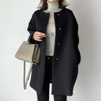 Women's Relaxed Fit Coat with Snap Button Front and Round Neck - 9