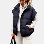 Women's Puffer Gilet Oversized Quilted Sleeveless Stand Collar with Pockets - 8