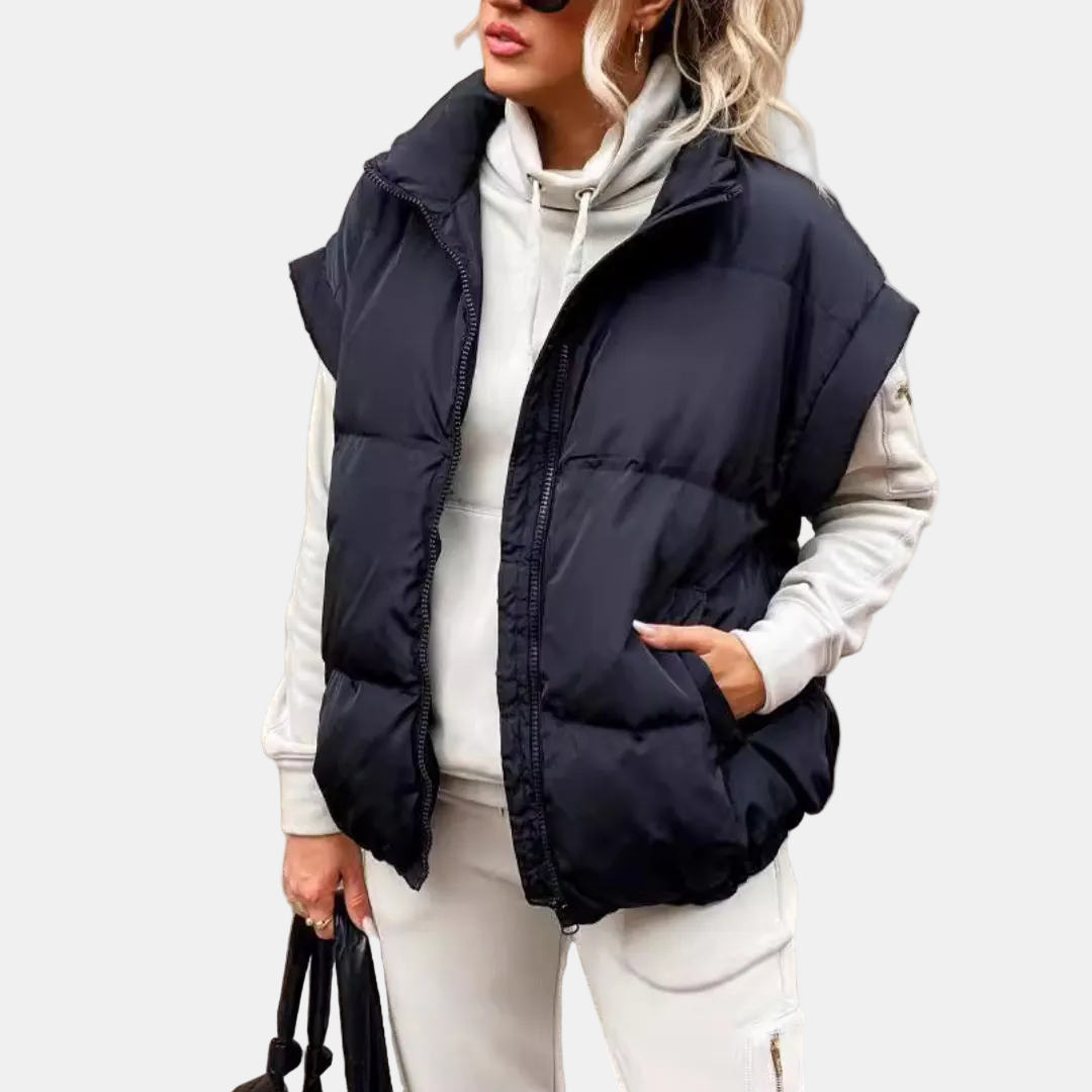 Women's Puffer Gilet Oversized Quilted Sleeveless Stand Collar with Pockets - 8