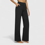 Women's Wide-Leg Trousers with High Waist and Side Pockets - Black