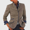 Women's Cardigan with High Collar and Long Sleeves - Caramel
