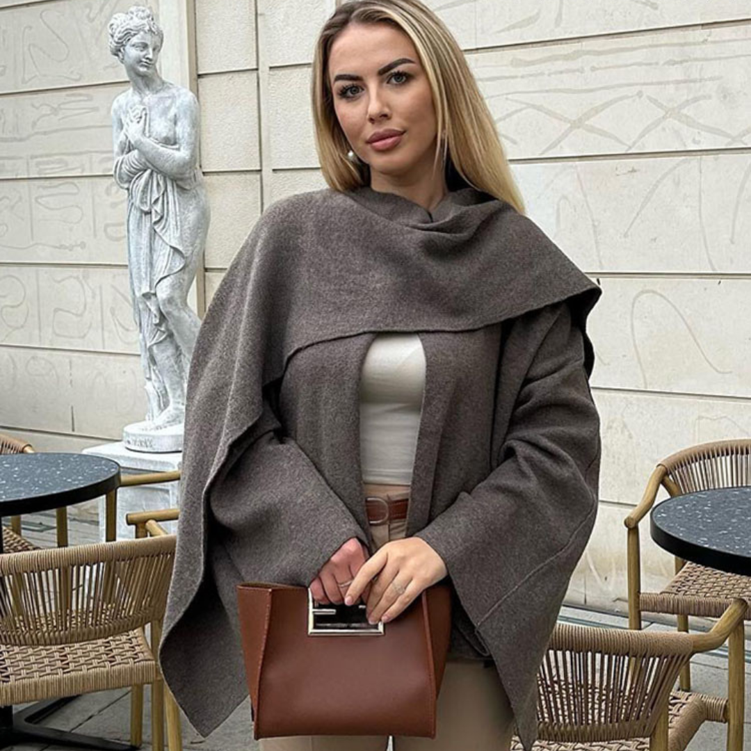 Women's Oversized Wrap Coat with Draped Neckline and Belted Waist - 4