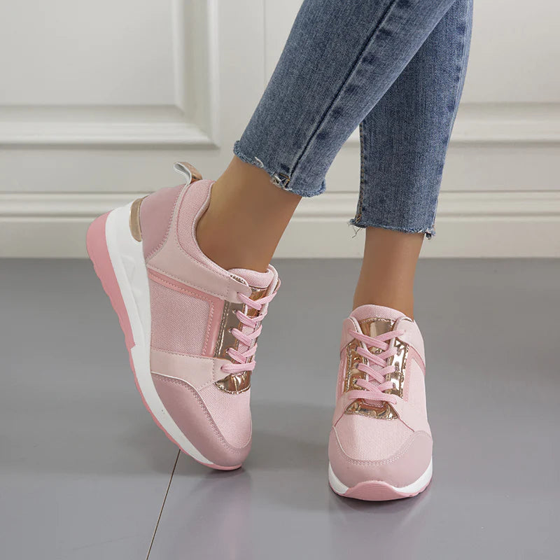 Women's Wedge Sneakers with Metallic Details - 9