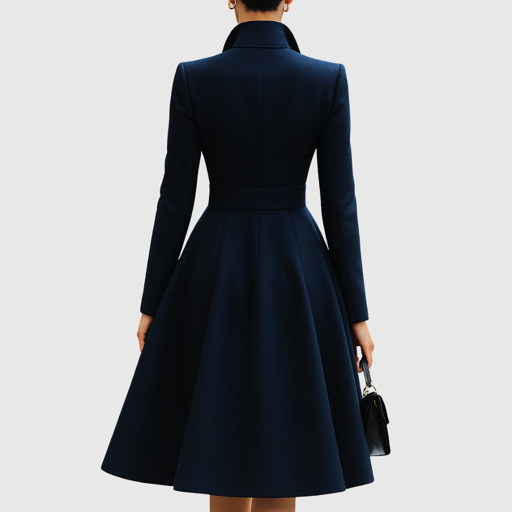 Women's Coat Dress Long Sleeve Tailored Fit with A-Line Skirt - 2