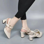 Women's Slingback Heels Pointed Toe with Ring Detail and Block Heel - 7