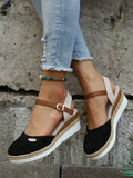 Women's Espadrille Wedge Sandals with Closed Toe and Ankle Strap - Black