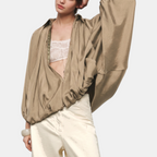 Women's Balloon Sleeve Zip Up Oversized Bomber Jacket - 7