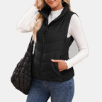 Women's Quilted Puffer Gilet Stand Collar Zip Up Sleeveless Gilet - 9