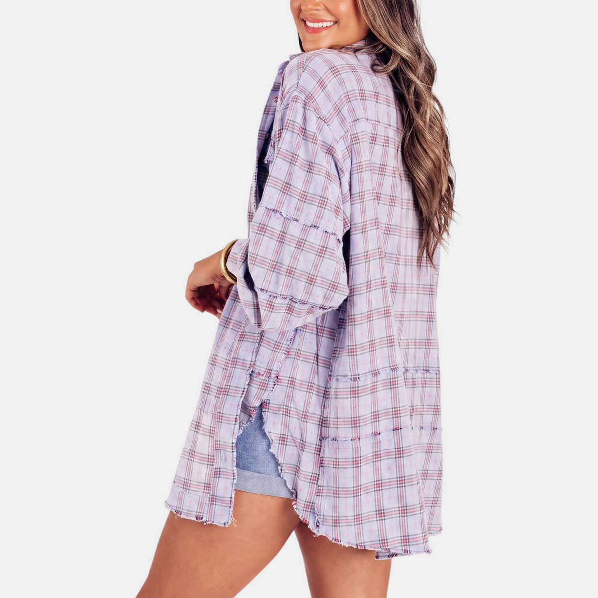 Women's Raw Hem Shirt Oversized Long Sleeve Blouse - 9