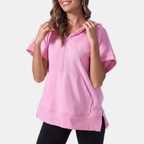 Women's Oversized Half Zip Hoodie with Short Sleeves - 9