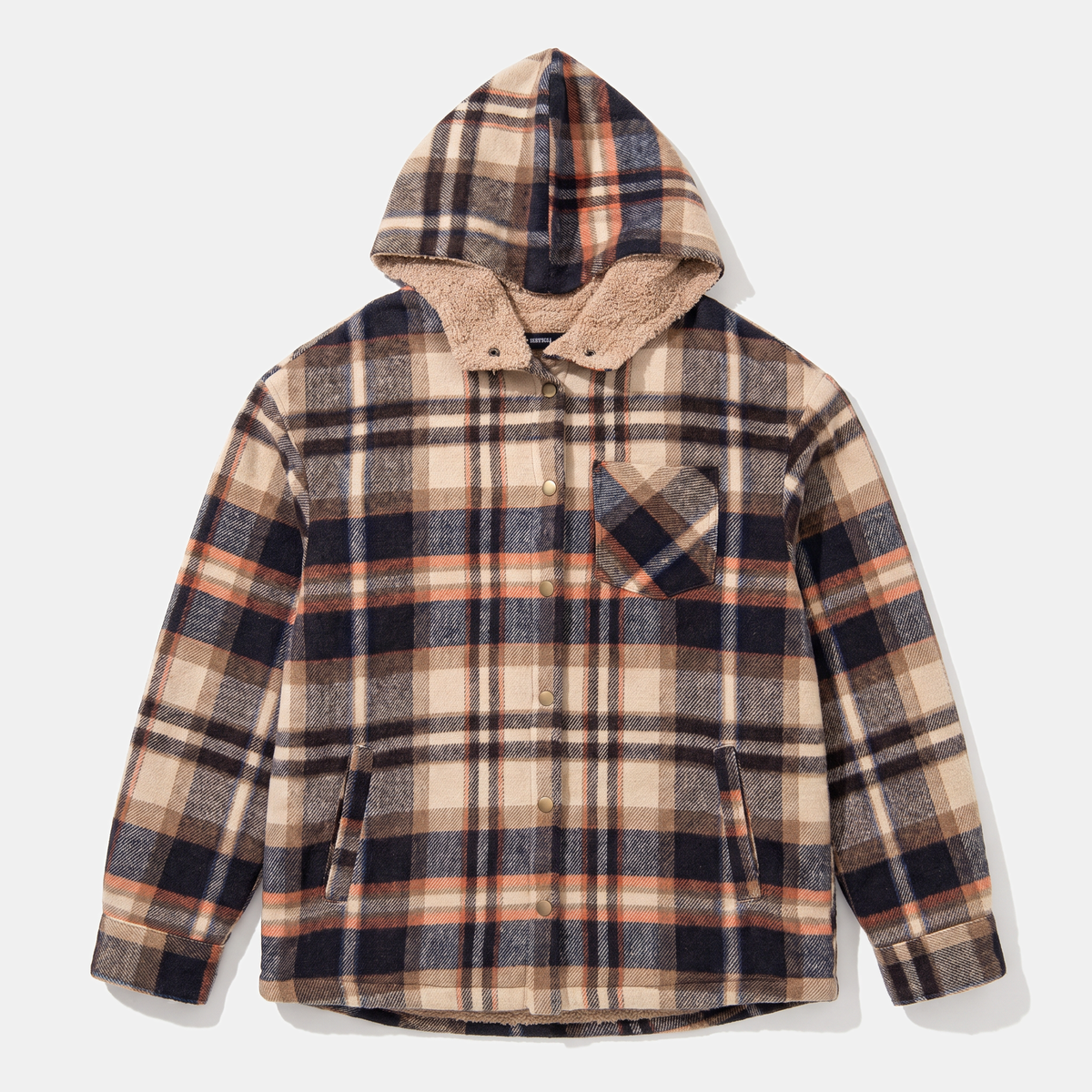 Women's Flannel Hooded Check Shacket Fleece Lined Coat - 10