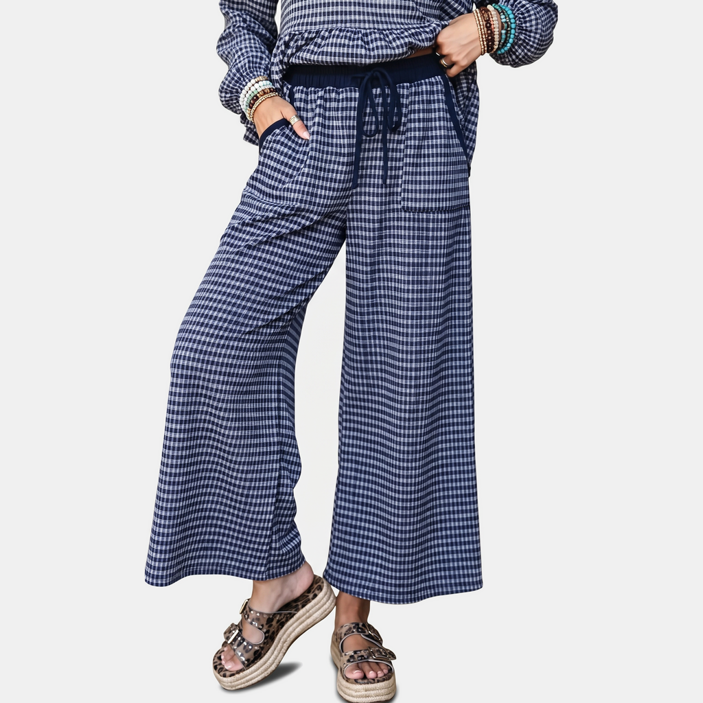 Women's Ruffle Hem Lounge Set Wide Leg Cropped Trousers - 5
