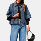 Women's Batwing Sleeve Cropped Denim Jacket Oversized Cape