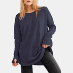 Women's Crewneck Thumb Hole Oversized Tunic Top - 7