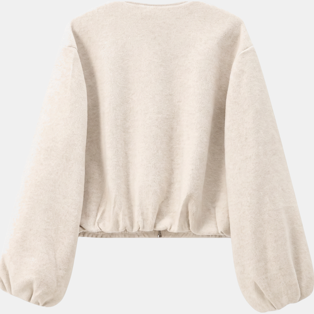 Women's Cropped Zip Up Oversized Fleece Bomber Jacket - 9