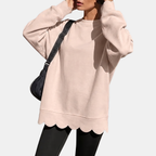 Women's Scallop Hem Crewneck Oversized Sweatshirt - 10